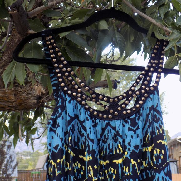 ANGIE SUN DRESS SZ SMALL BLUE BLACK - Picture 1 of 9